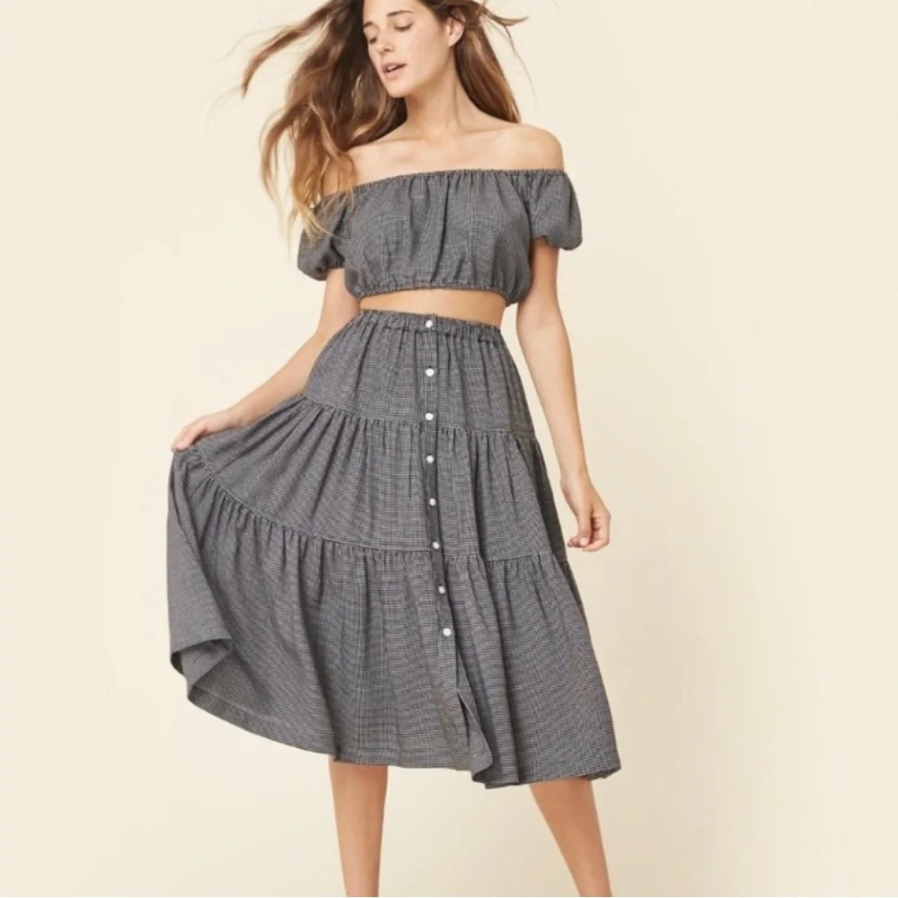 Christy Dawn Margot Floral Crop Top and Tiered Midi Grey Skirt‎ Set Set XS
